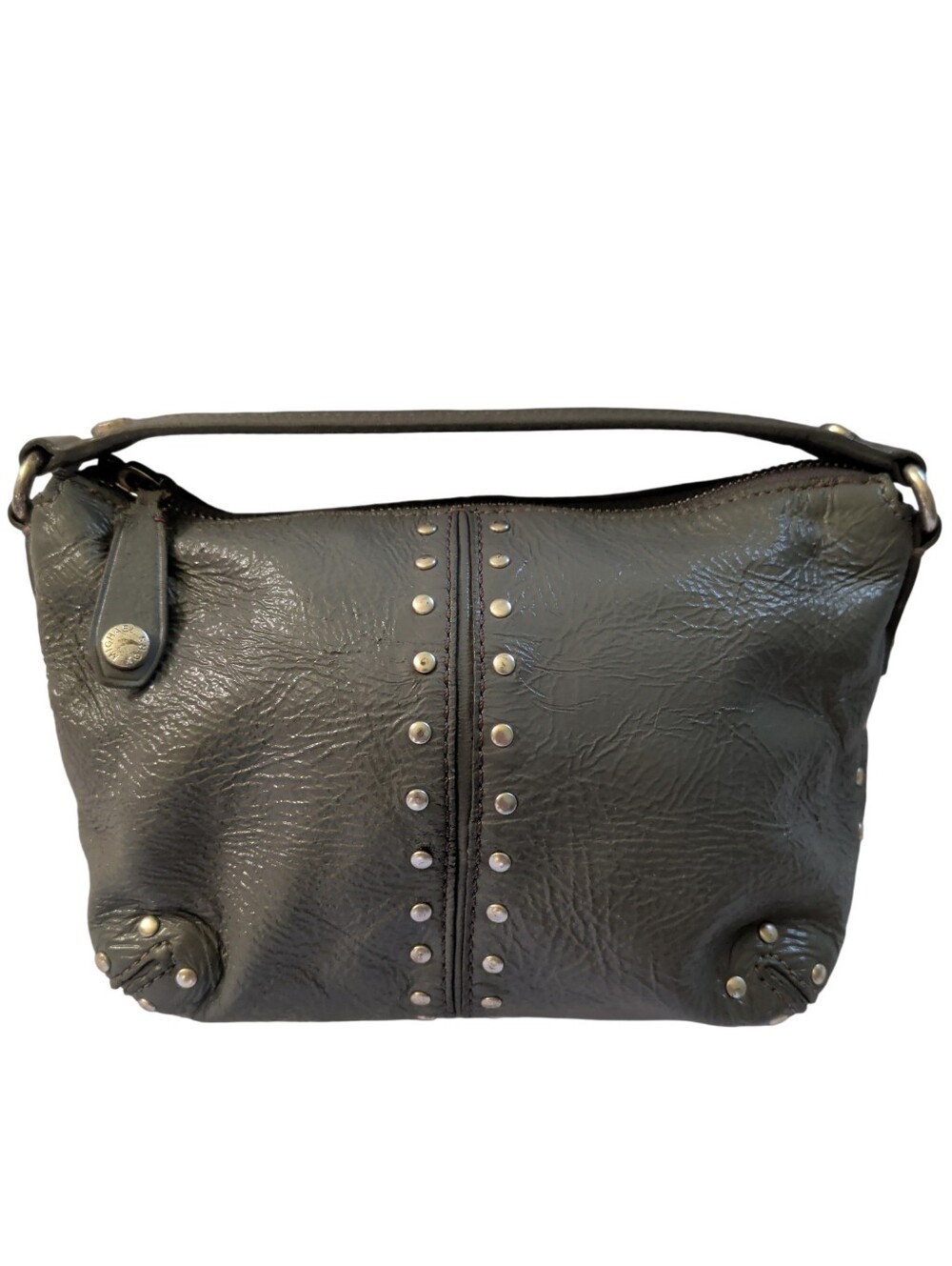 Vintage Michael Kors Studded Glazed Leather Demi Shoulder Bag Grey Y2K